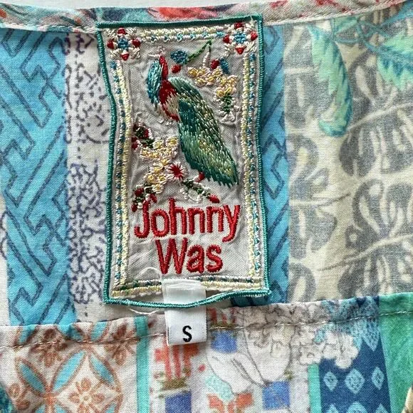 Johnny Was Tunic Top Womens Small Multicolor Boho Patchwork Floral Scalloped - Picture 6 of 9